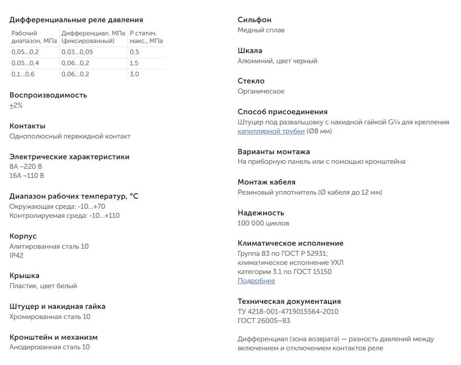 Реле разности давлений РДД-2Р