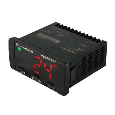 Температурный контроллер для управления охлаждением/размораживанием, 4 разряда, 77х35х61 мм, 2xNTC, выходы реле на компрессор, охладитель и испаритель, ON/OFF, 230VAC, встроенный фиксатор