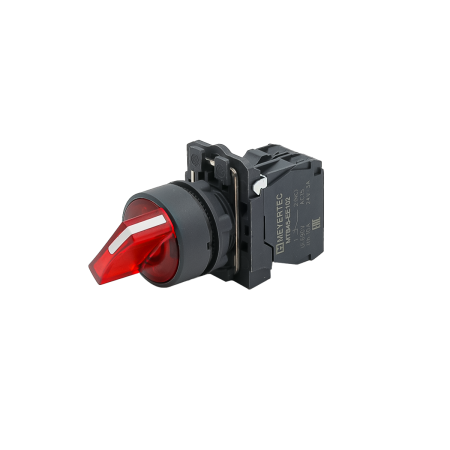 Переключатель  на 2 положения с фиксацией и подсветкой,  красный, 1NС, 24V AC/DC, IP65. пластик