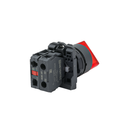 Переключатель  на 2 положения с фиксацией и подсветкой,  красный, 1NС, 24V AC/DC, IP65. пластик