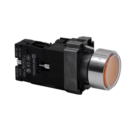 Кнопка плоская желтая с подсветкой, 24V AC/DC, 1NO, IP67, металл